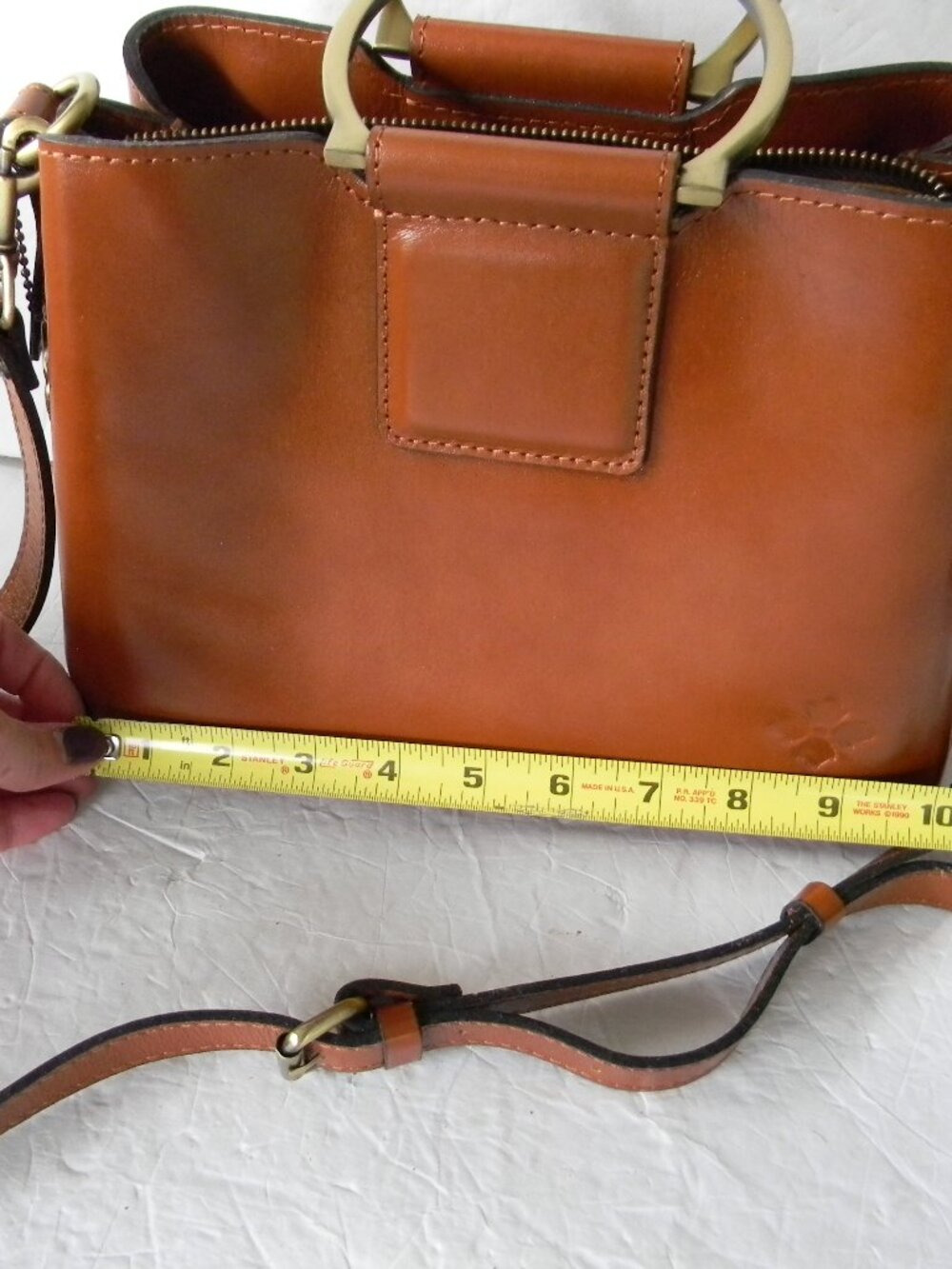 PATRICIA NASH TAN BROWN EMPOLI MEDIUM SMOOTH LEATHER SATCHEL/CROSSBODY RING - Picture 4 of 11